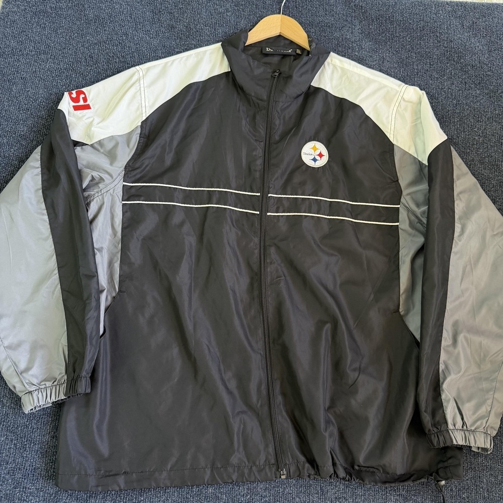 Y2K Pittsburgh Steelers Jacket Mens XL Black NFL Football Dunbrooke Windbreaker